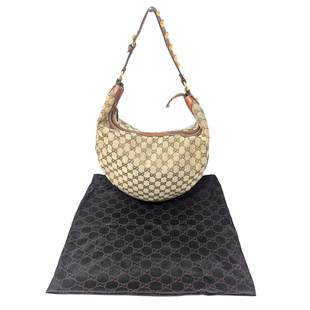 GUCCI Monogram GG Large Biba Studded Hobo Brown - Picture 12 of 12